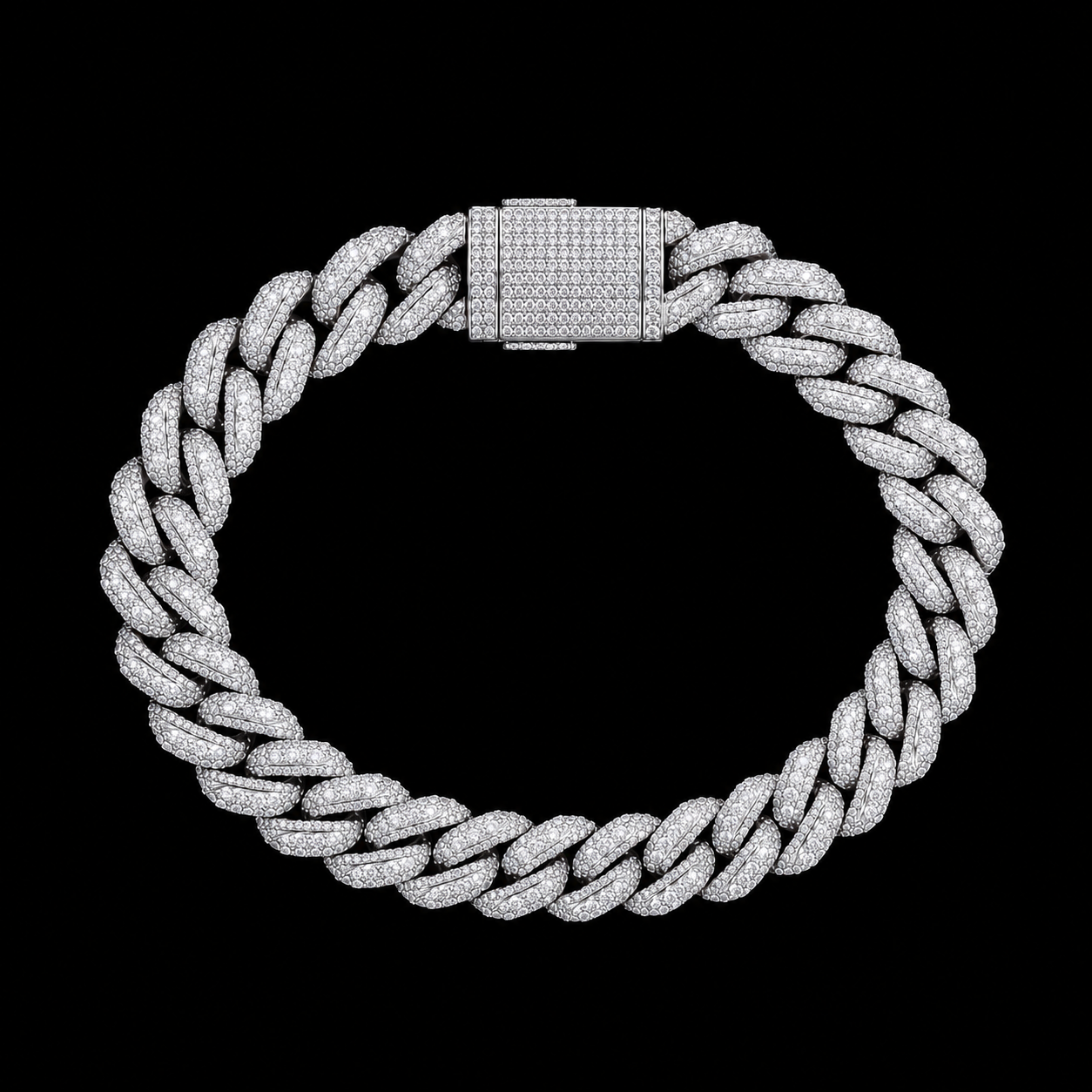 Raised Pointed White Gold Cuban Bracelet
