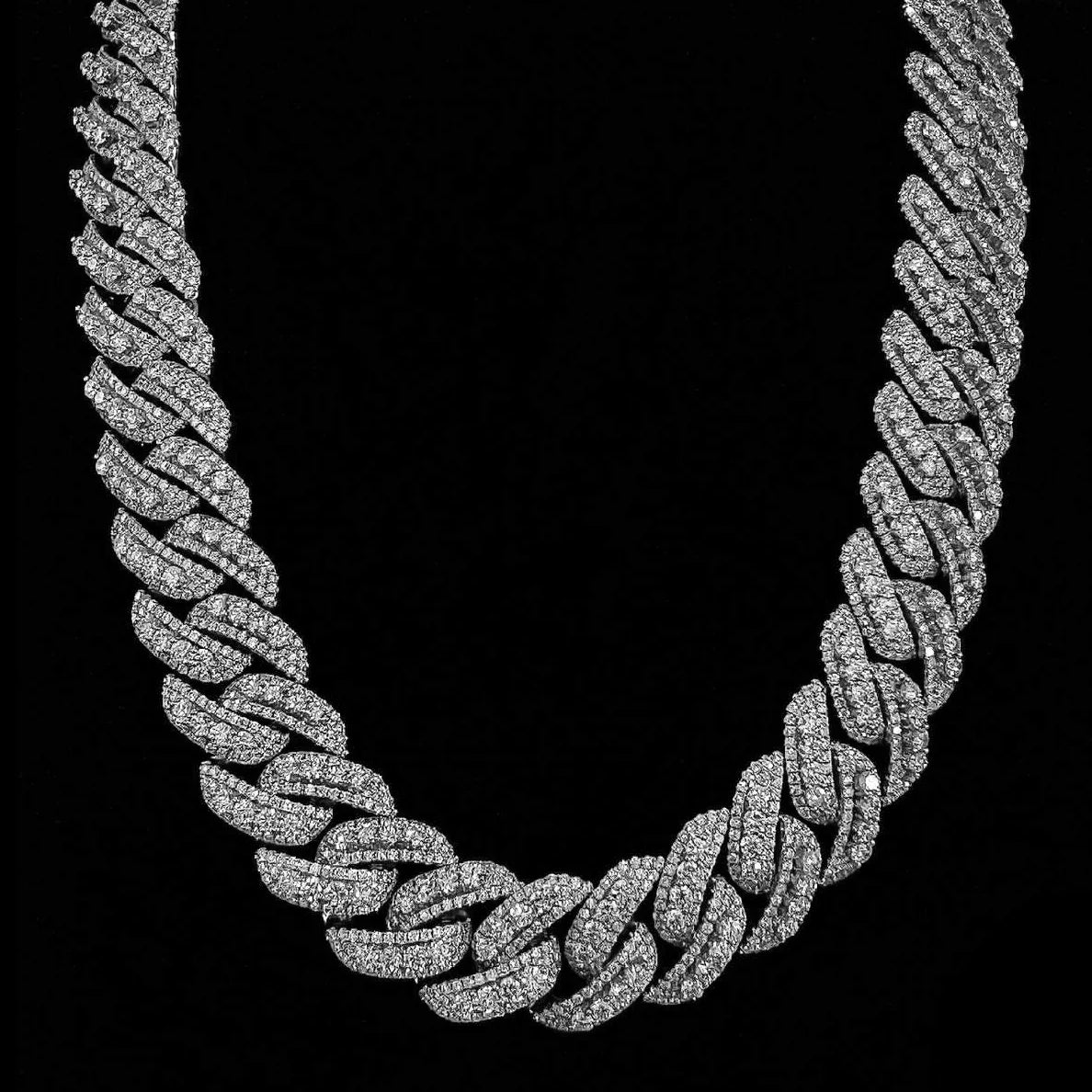 Raised Pointed - White Gold Cuban Chain