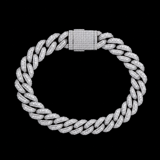 Raised Pointed White Gold Cuban Bracelet